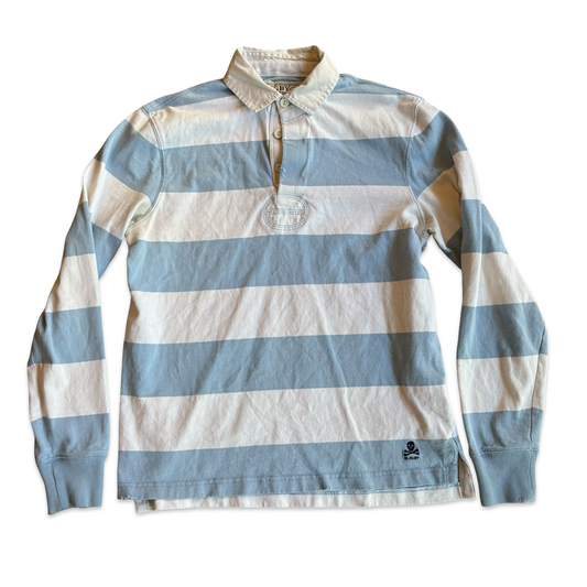 1990s Blue White Stripped Rugby Tee