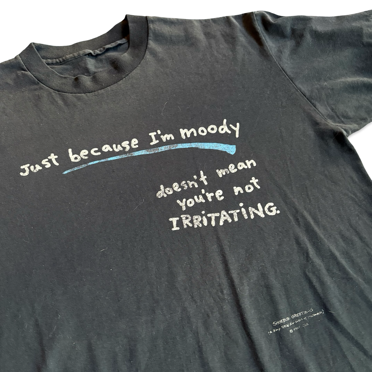 1990s Just Because I’m Moody Graphic Spellout Tshirt