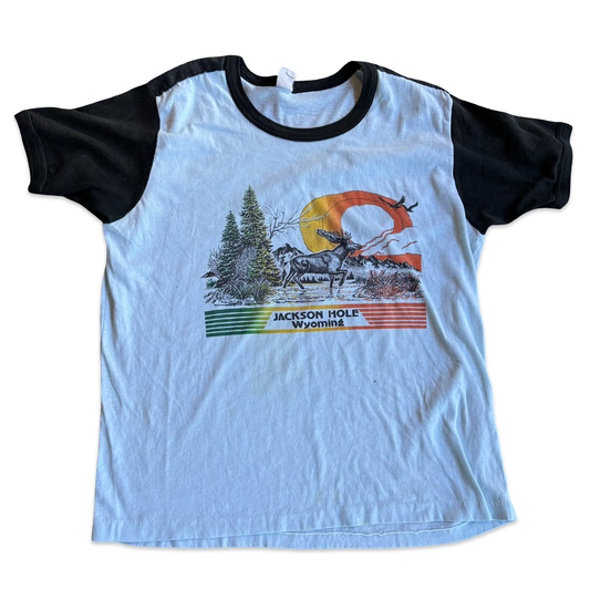 1980s Jackson Hole Wyoming Black Sleeve Graphic Tshirt