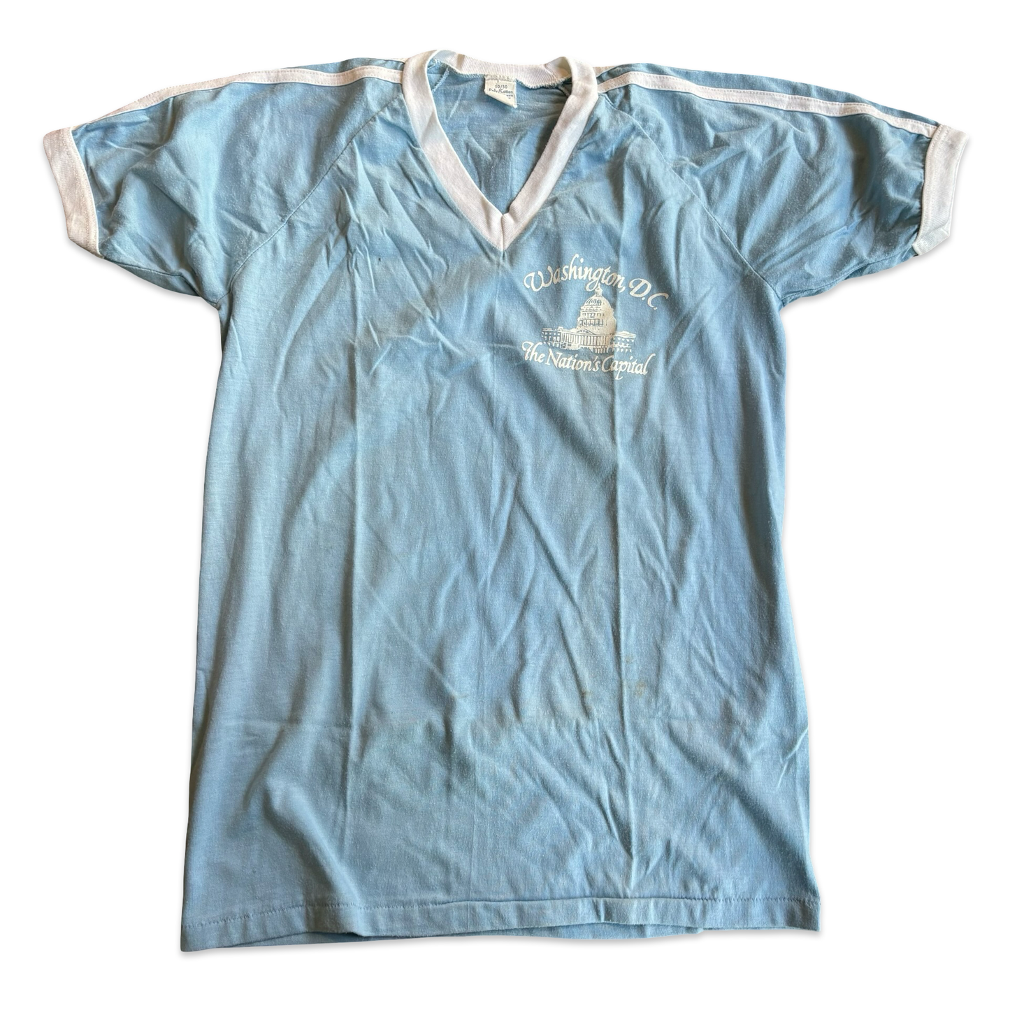 1980s Washington D.C. The Nation’s Capital Graphic V Neck Striped Tshirt