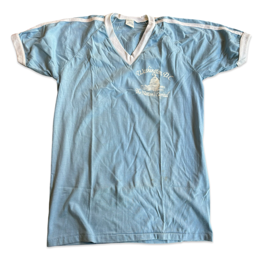 1980s Washington D.C. The Nation’s Capital Graphic V Neck Striped Tshirt